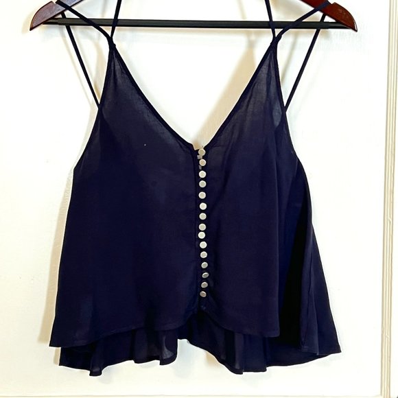 Forever 21 Tops - Navy Crop Top with Silver Button Studs (Forever 21, Small)